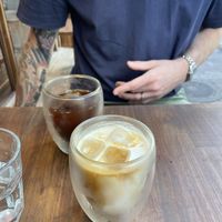 Macadamia milk iced coffee and americano iced coffee   at The Nuts Exchange in Tokyo