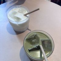 drinks!! matcha and milk  at The Nuts Exchange in Tokyo