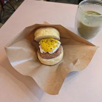 Egg and sausage muffin.  at The Nuts Exchange in Tokyo