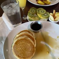 Lucy pancakes and fruit  at Ohana Cafe in Ozona