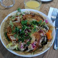 Delicious sweet potato salad with quinoa, hummus and mushroom, among others (vegan) at Arket in Gothenburg
