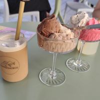 Super delicious, home made and all-vegan icecream + vegan iced latte at Kaffeesaurus in Bonn