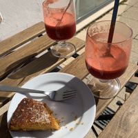 Fresh Juice and carrot cake (gluten free)  at Fava Mercearia Café in Lagos