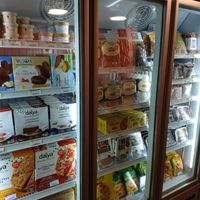 in the freezer: pizza, cheesecake, icecream, also products from our beloved Yerba!!!
 at Vegish Eat Lekker - Vegan Deli Shop in Amsterdam