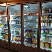 In the fridge; seitan, meat replacers (vegan obviously), vegan cheeses, drinks, kimchi, veganaise.  at Vegish Eat Lekker - Vegan Deli Shop in Amsterdam