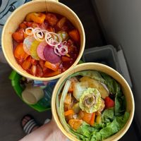 Premium Sweet and Sour Vegan Chicken (left) and Premium Tofu in Black Bean Sauce (right) at Cheungs Vegan Kitchen in Bristol