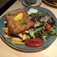 Schnitzel with chips at Max Pett in Munich