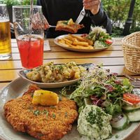 Schnitzel with potato salad. at Max Pett in Munich