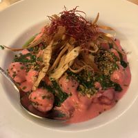 Gnocchi with beetroot and cashew saucee  at Max Pett in Munich