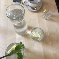 Order of Drinks - Still Table Water, Tea, and Elderflower Spritzer   at Max Pett in Munich