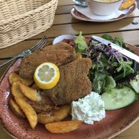 Schnitzel and carrot soup  at Max Pett in Munich