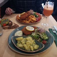 Schnitzel with potato salad at Max Pett in Munich