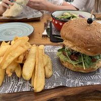 Vegan burger with chips   at Burger Gin Bar VERANDA in Tucepi