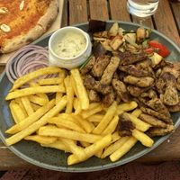 Vegan Gyros with grilled veggies and fries  at Tante Paula in Fuessen
