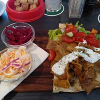 Kebab, garlic mushrooms at The Queen Inn in Cwmbran