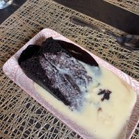 Choc fudge cake and custard (to die for)  at The Queen Inn in Cwmbran