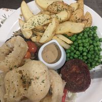 Gluten free and vegan ste*k and chips with peppercorn sauce at The Queen Inn in Cwmbran