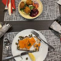 vegan camembert bites and vegan smoked salmon and creme cheese for starters  at The Queen Inn in Cwmbran