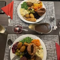 Beautiful roasts! One vegan turkey and one maple glazed juicy marbles fillet😍😍😮‍💨  at The Queen Inn in Cwmbran