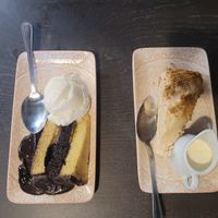 Jaffa Orange Fudge Cake with Ice Cream and Biscoff Cheesecake with Cream #Veganuary at The Queen Inn in Cwmbran