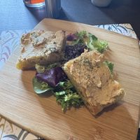 Mushroom pate on garlic croutons with chutneyy  at The Queen Inn in Cwmbran
