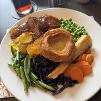 Sunday roast with lamb seitann  at The Queen Inn in Cwmbran