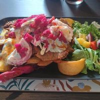 L*mb kebab loaded chips at The Queen Inn in Cwmbran