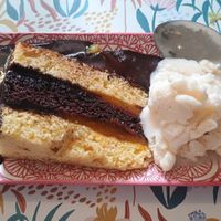 Jaffa orange fudge cake with ice cream at The Queen Inn in Cwmbran