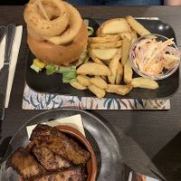 QFC burger and a side of spare r*bs  at The Queen Inn in Cwmbran