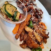 Chilli 'chicken' with sweet potato fries and salad at The Queen Inn in Cwmbran