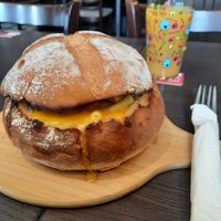 Mac&Cheese-stuffed sourdough with "bacon" and "chicken" - it was huge! at The Queen Inn in Cwmbran