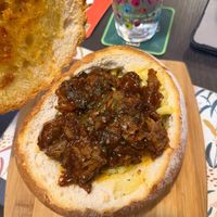 Pulled BBQ Shiitake Mac & ch*ese stuffed garlic bread bowl  at The Queen Inn in Cwmbran