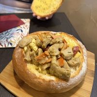 Ch*cken + b*con Mac & ch*ese stuffed garlic bread bowl  at The Queen Inn in Cwmbran