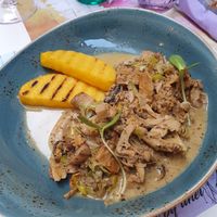 Mushroom and vegetable stew with polenta at Tinel in Zadar