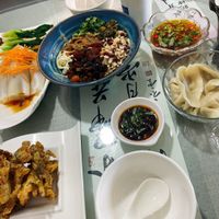 麻 酱面(大份), 小 份素饺子, 开 花菌子 at Huilanxin - 蕙兰心素食护国路店 in Kunming