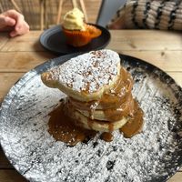 We chose biscoff and maple syrup together. Cupcake in the background    at Throwback Coffee House in Wakefield
