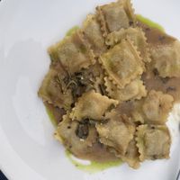 Vegan pumpkin sage ravioli   at Sphinx Wine Bar and Restaurant in Oia