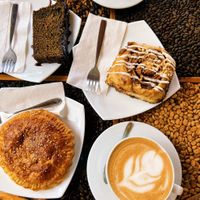 Baked goods with vegan latte (oat milk)  at Café Monteverde Coffee Shop in Monteverde