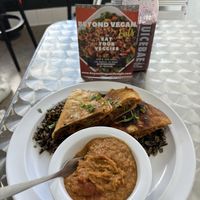 The quesadilla plate and a mixed berry smoothie…everything was DELICIOUS !  at Beyond Vegan Eats in Los Angeles