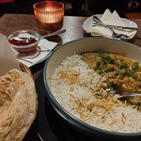 vegan korma with paratha flatbread at Nimbu Indian Fusion in Zilina