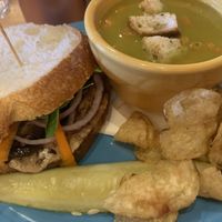 Same sandwich with split pea soup  at Colophon Cafe in Bellingham