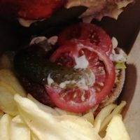 Vegan burger inside at Spatula in Szazhalombatta