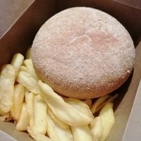 Vegan burger with french fries at Spatula in Szazhalombatta