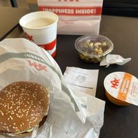 Plant beef burger, oat milk and bean saladd  at MAX - Hovedbanegården in Copenhagen