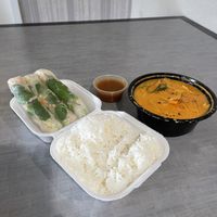 Red curry with tofu. Spring rolls.  at Tea Rose Diner in Murray