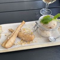 Oven baked pears with hazelnuts and caramel ice cream  at The Bishops Arms in Oernskoeldsvik
