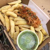 No-fish, chips and mushy peas    at Little Jack Fullers in Brighton