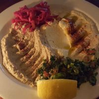 Hummus and babaganoush we couldn't wait to eat at Nuba - Gastown in Vancouver