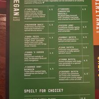 Vegan menu at Babul's in Barnard Castle