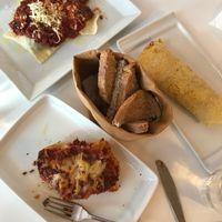 ravioli, lasagna, and kebab  at Dolce Vegan in Florence